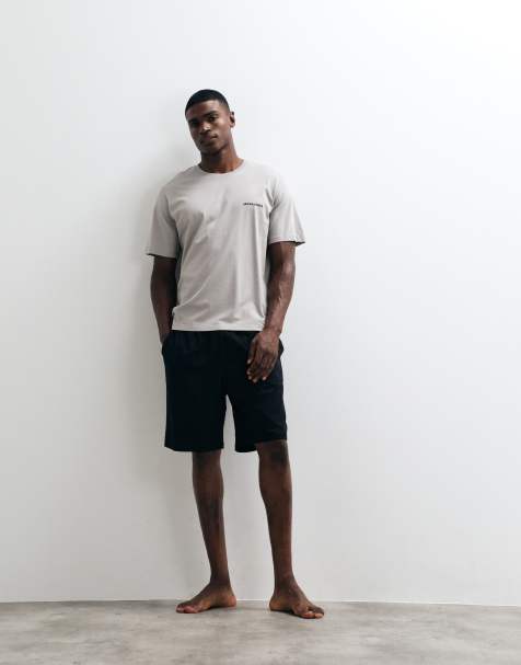 Jack & Jones pajama t-shirt and shorts set in gray/black - view 1