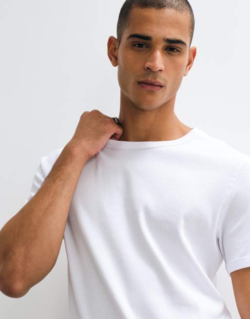 Jack & Jones - Pakke med 2 hvide ribstrikkede T-shirts, 2 af 5
