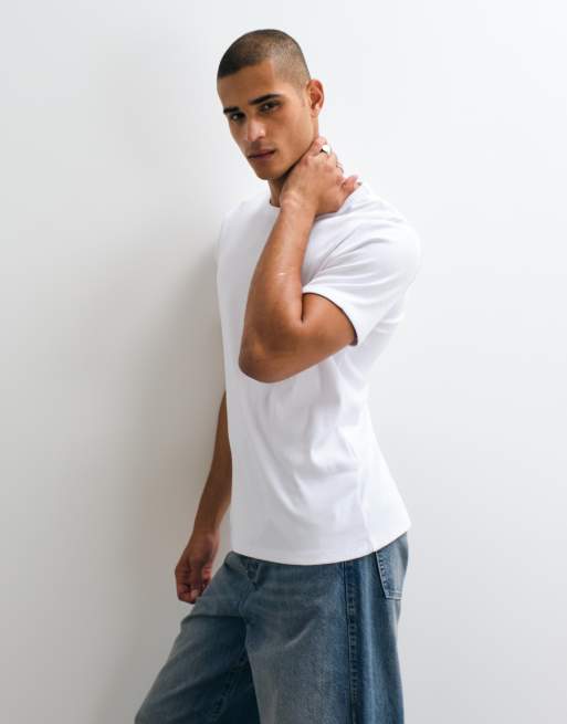 Jack & Jones - Pakke med 2 hvide ribstrikkede T-shirts, 3 af 5