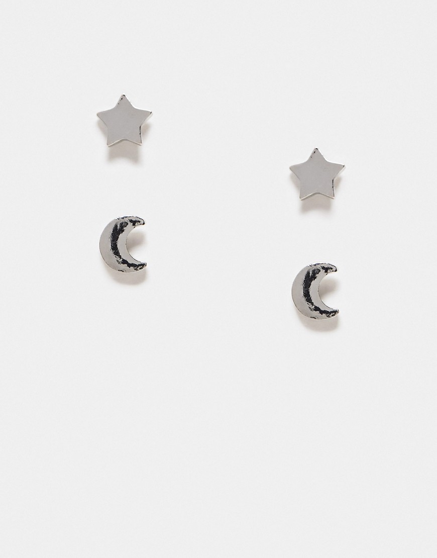 jack & jones - pakke med 2 par ørestikker med stjerne- og månedesign i imiteret'sølv