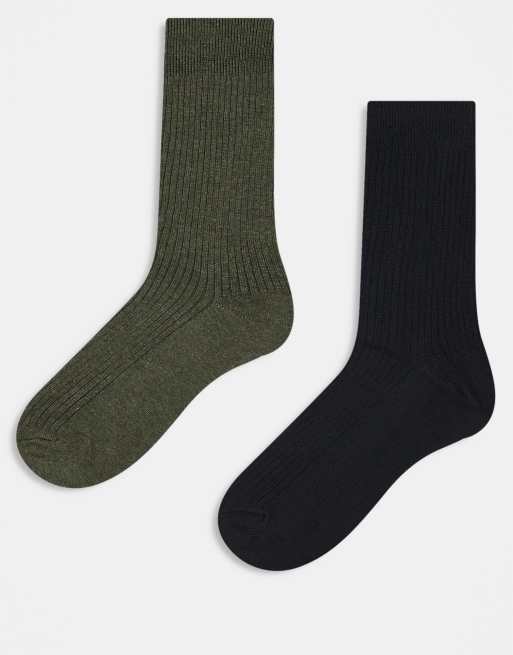 Jack & Jones - Pakke med 2 par sokker i sort/kakigrøn