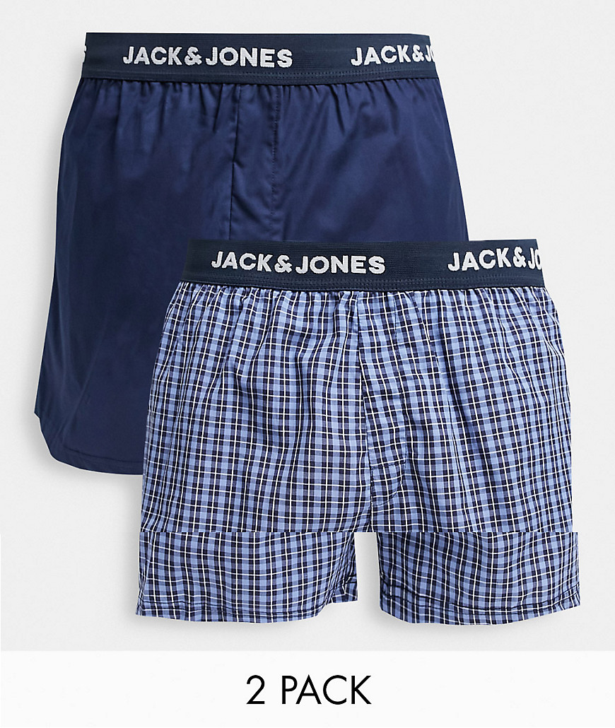 Jack & Jones - Pakke med 2 par vævede boksershorts i marineblå og tern