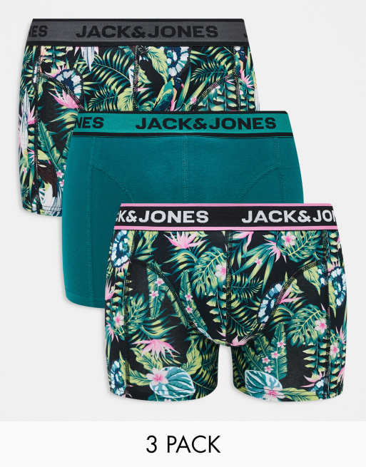 Jack & Jones - Pakke med 3 par boksershorts i sort med tropisk print 
