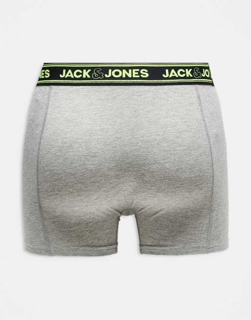 Jack & Jones - Pakke med 3 par boksershorts i sort og grå med neonfarvet linning , 2 af 3