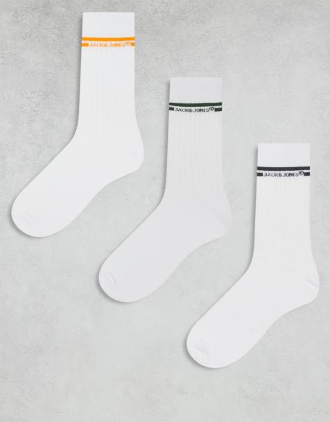 Jack & Jones - Pakke med 3 par hvide sportssokker med kontraststriber - view 1