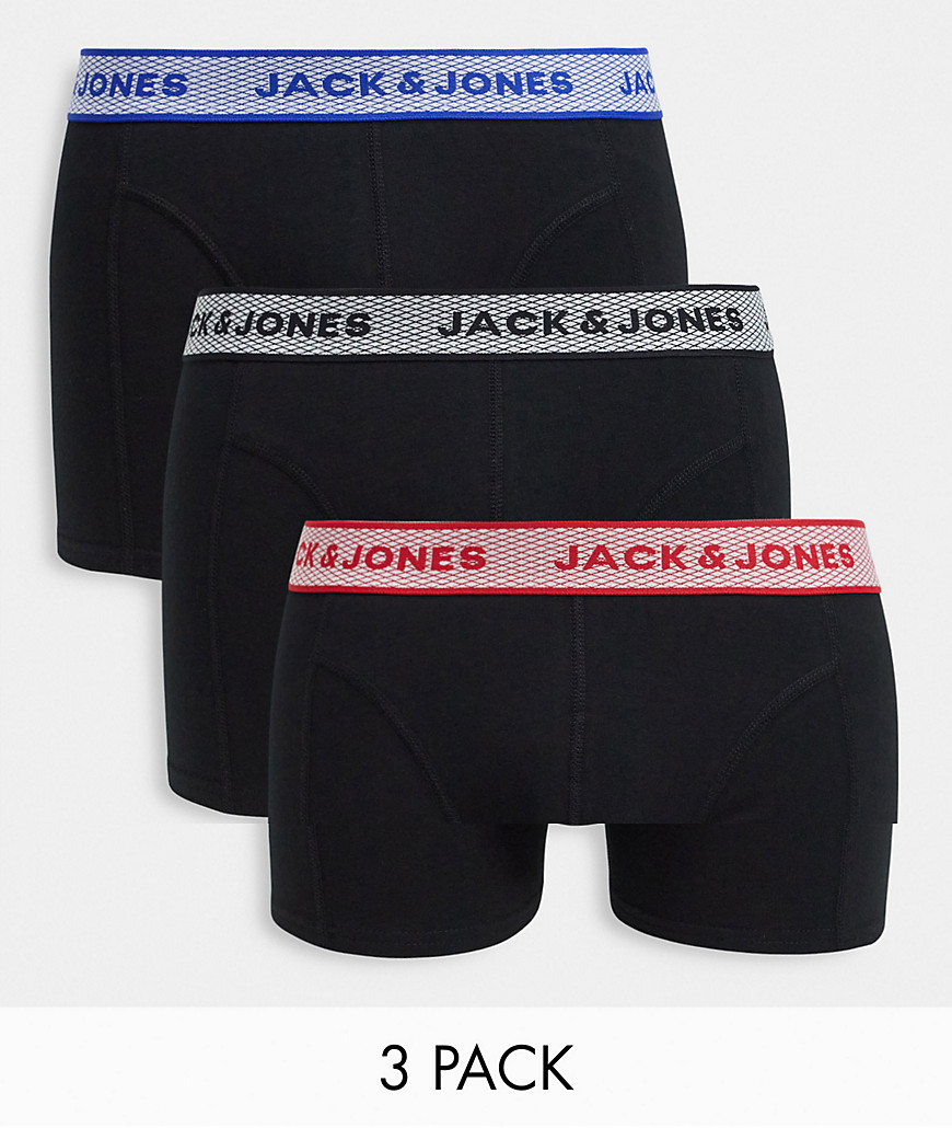 Jack & Jones - Pakke med 3 par sorte boksershorts med kontrastlinning