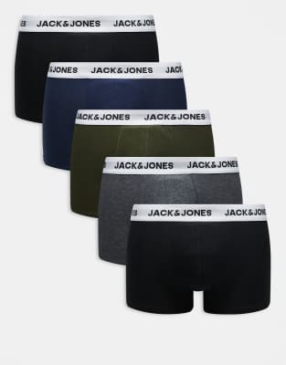 Jack & Jones - Pakke med 5 par boksershorts med logotaljebånd i mørke farver - view 1