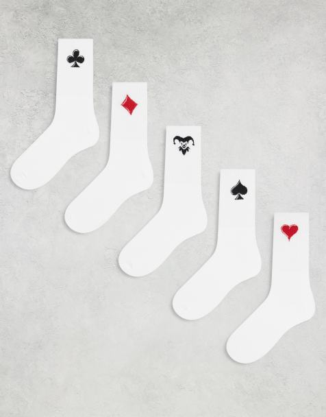 Jack & Jones - Pakke med 5 par hvide sokker med kortprint - view 1