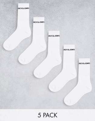 Jack & Jones - Pakke med 5 par hvide sportssokker med logo - view 1