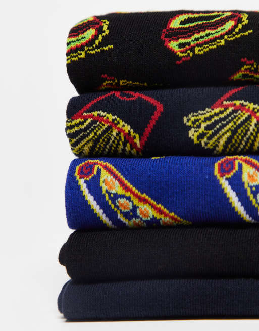 Jack & Jones - Pakke med 5 par marineblå sokker med fastfood-print , 4 af 4
