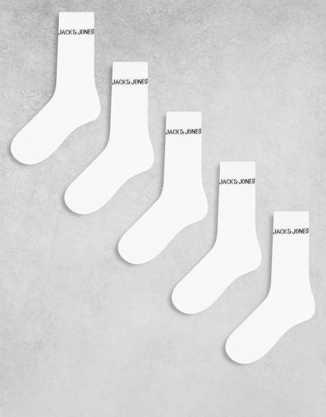 Jack & Jones - Pakke med 5 par ribstrikkede sokker med logo i hvid - view 1