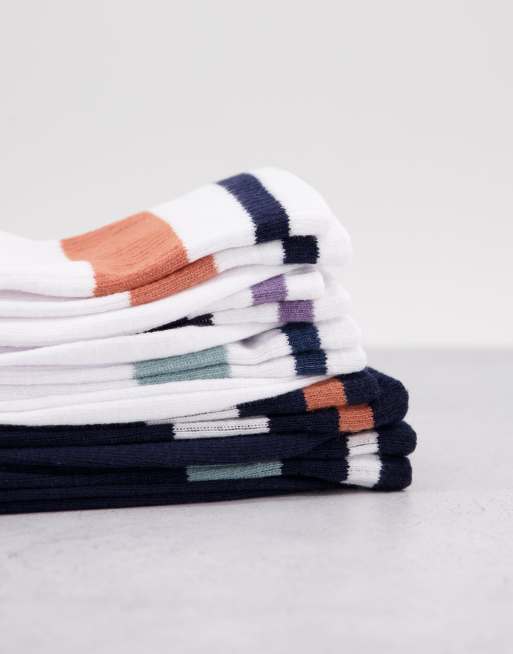 Jack & Jones - Pakke med 5 par sokker til sneakers med striber i marineblå og hvid, 2 af 4