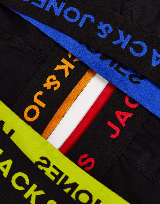 Jack & Jones - Pakke med 7 par sorte boksershorts med farvet logo-taljebånd, 3 af 4
