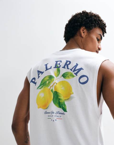 Jack & Jones palermo lemon back print singlet in white - view 1