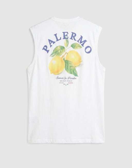 Jack & Jones palermo lemon backprint vest in white, 7 of 9