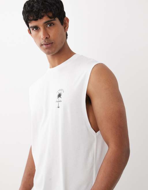 Jack & Jones palm print backprint singlet in white and black, 4 of 5