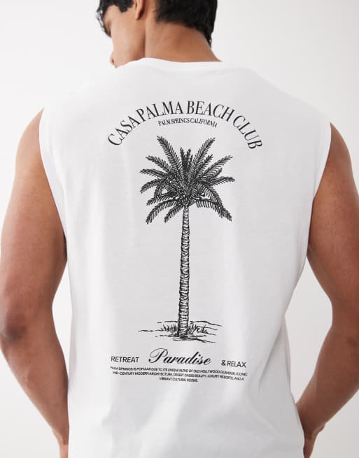 Jack & Jones palm print backprint singlet in white and black, 5 of 5