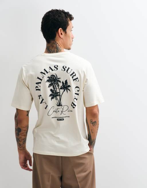 Jack & Jones palm tree back print t-shirt in beige , 2 of 5