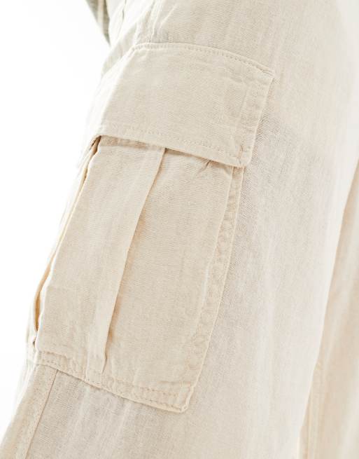 Jack & Jones - Pantalon ample style cargo en lin mélangé - Écru , 3 de 5