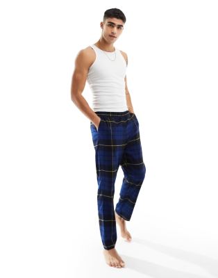 Jack & Jones brushed check bottoms in blue - ASOS Price Checker