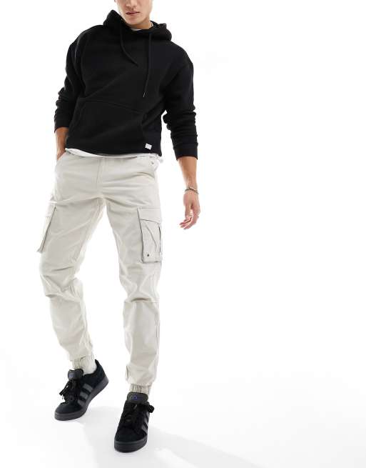 Jack & Jones - Pantalon cargo coupe fuselée resserré aux chevilles - Blanc cassé, 4 de 5