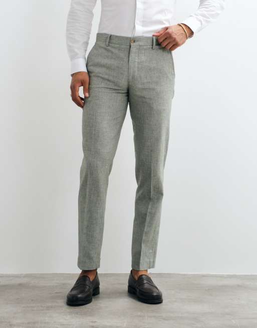 Jack & Jones - Pantalon de costume slim d'ensemble de qualité supérieure en lin mélangé - Vert sauge, 5 de 5