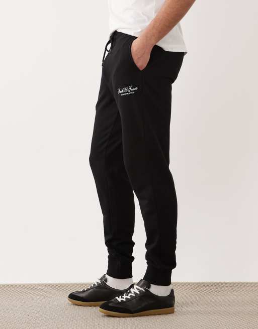 Jack & Jones - Pantalon de jogging droit resserré aux chevilles avec logo - Noir, 3 de 5
