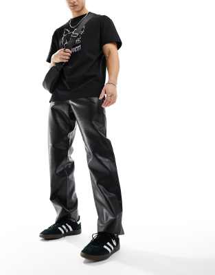 Jack & Jones faux leather trousers in black - ASOS Price Checker