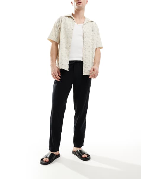 Jack & Jones - Pantalon fuselé ajusté en lin mélangé avec cordon de serrage - Noir - view 1