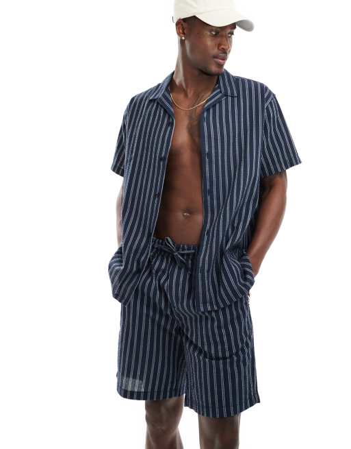 Jack & Jones - Pantaloncini blu navy a righe in seersucker in coordinato