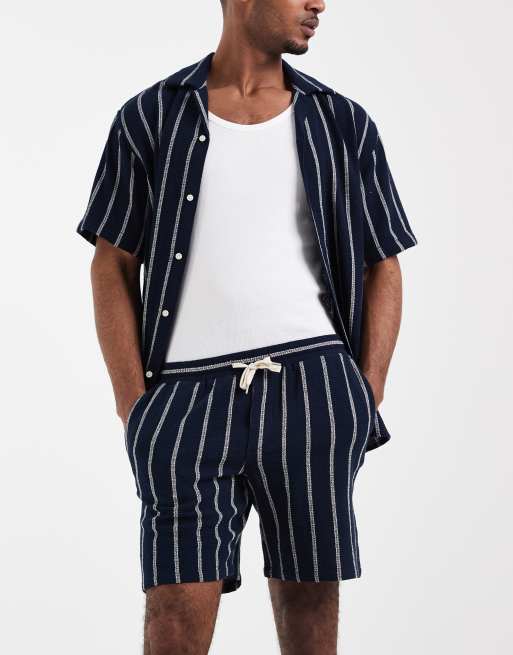 Jack & Jones - Pantaloncini blu navy testurizzati a righe in coordinato, 2 di 5