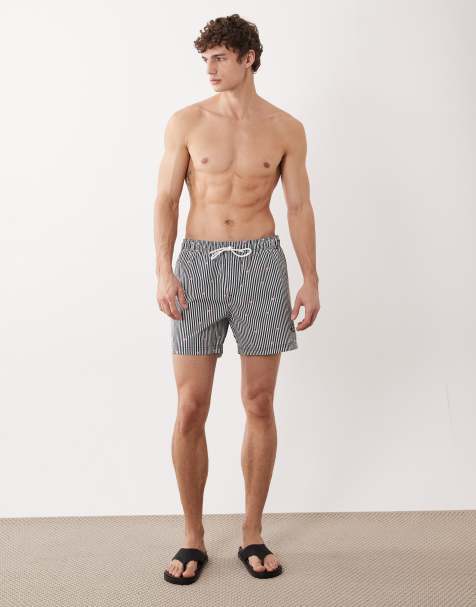 Jack & Jones - Pantaloncini da bagno blu navy a righe con stampa di fenicotteri - view 1