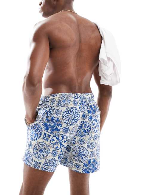 Jack & Jones - Pantaloncini da bagno con stampa fantasia blu e bianca , 3 di 4
