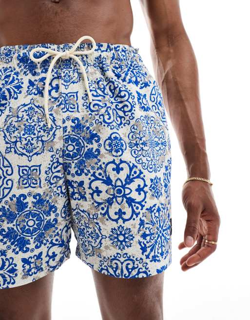 Jack & Jones - Pantaloncini da bagno con stampa fantasia blu e bianca , 4 di 4