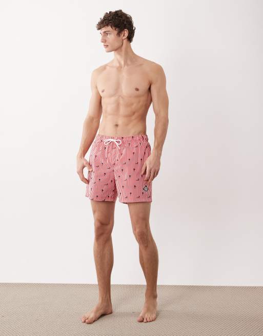 Jack & Jones - Pantaloncini da bagno rossi a righe con stampa di palme, 2 di 5