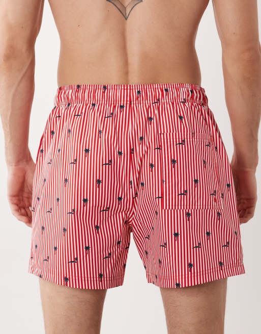 Jack & Jones - Pantaloncini da bagno rossi a righe con stampa di palme, 5 di 5