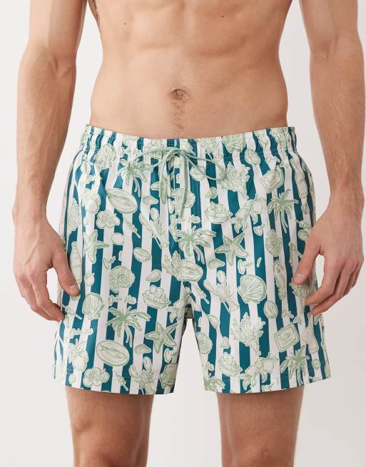 Jack & Jones - Pantaloncini da bagno verdi a righe con stampa di conchiglie, 4 di 5