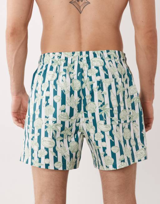 Jack & Jones - Pantaloncini da bagno verdi a righe con stampa di conchiglie, 5 di 5