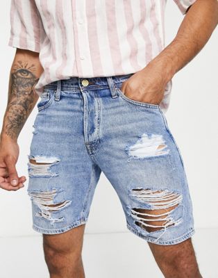 Jack & Jones loose fit denim shorts with abrasions in light wash - ASOS Price Checker