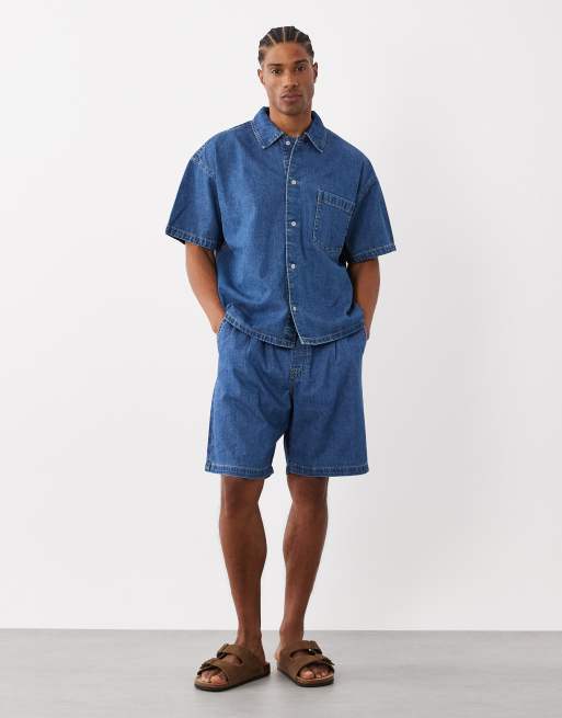 Jack & Jones - Coordinato blu medio con pantaloncini e camicia a maniche corte in denim, 3 di 3
