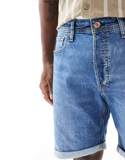 Jack & Jones - Pantaloncini di jeans lavaggio blu medio con risvolto , 5 di 5