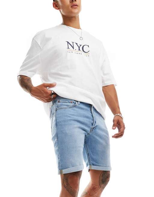 Jack & Jones - Pantaloncini di jeans taglio comodo azzurri