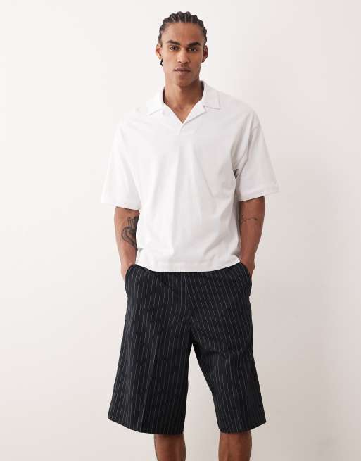 Jack & Jones - Pantaloncini sartoriali taglio lungo blu navy a righe