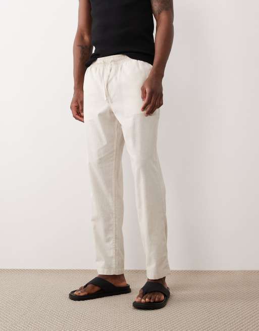 Jack & Jones - Pantalones beis de corte tapered de mezcla de lino, 2 de 5