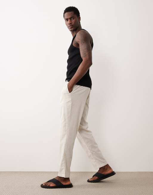 Jack & Jones - Pantalones beis de corte tapered de mezcla de lino, 3 de 5