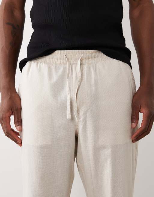 Jack & Jones - Pantalones beis de corte tapered de mezcla de lino, 4 de 5
