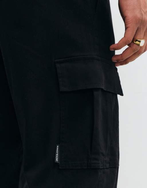 Jack & Jones - Pantalones cargo negros de corte slim con bajos ajustados, 5 de 5