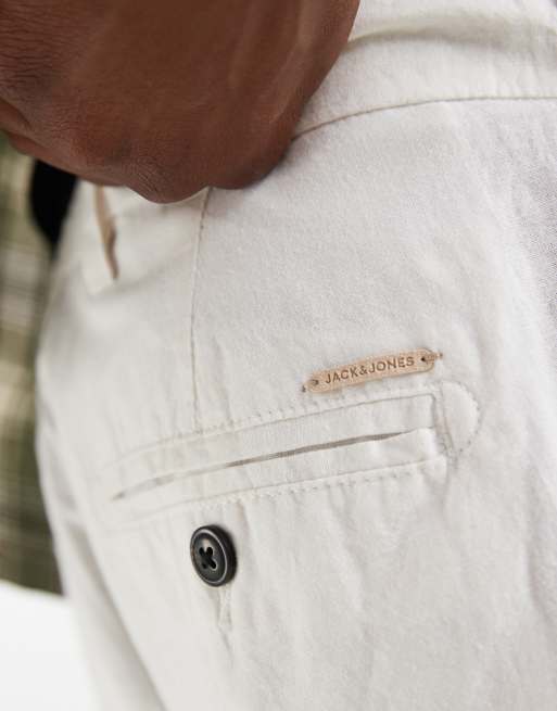 Jack & Jones - Pantalones cortos chinos blancos de mezcla de lino, 4 de 5
