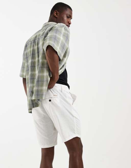 Jack & Jones - Pantalones cortos chinos blancos de mezcla de lino, 5 de 5