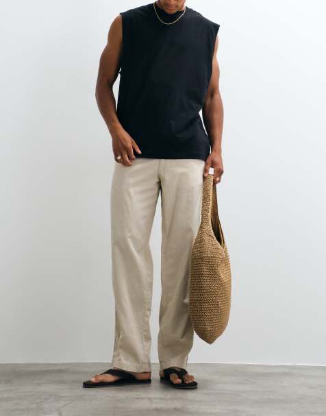 Jack & Jones - pantalones de mezcla de lino con cordón ajustable en beige - view 1